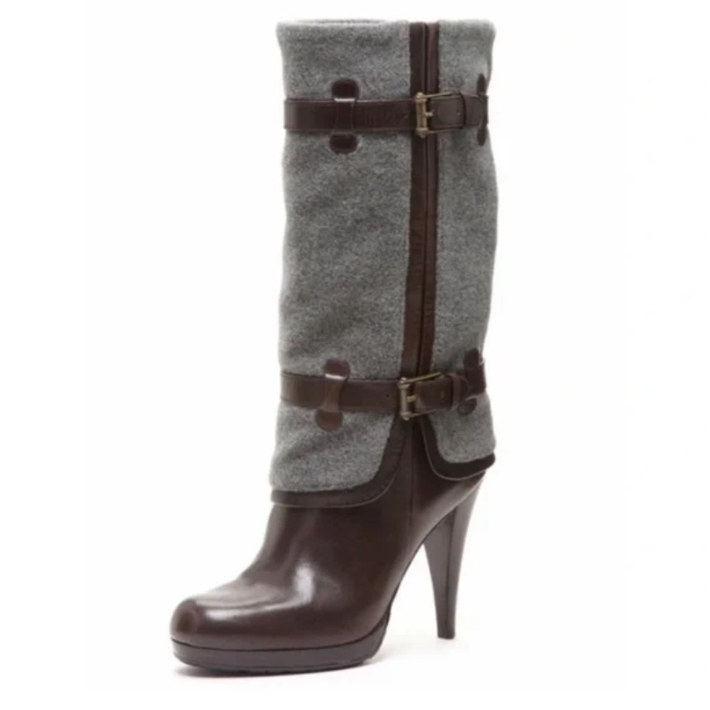 COLE HAAN NIKE AIR Kennedy Gray Wool Leather High Heel Knee Platform Boots Sz 8